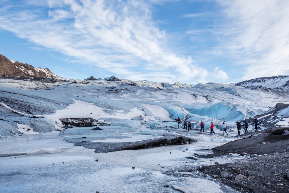 Sólheimajökull-Gletscher mit Gletschertourwanderer