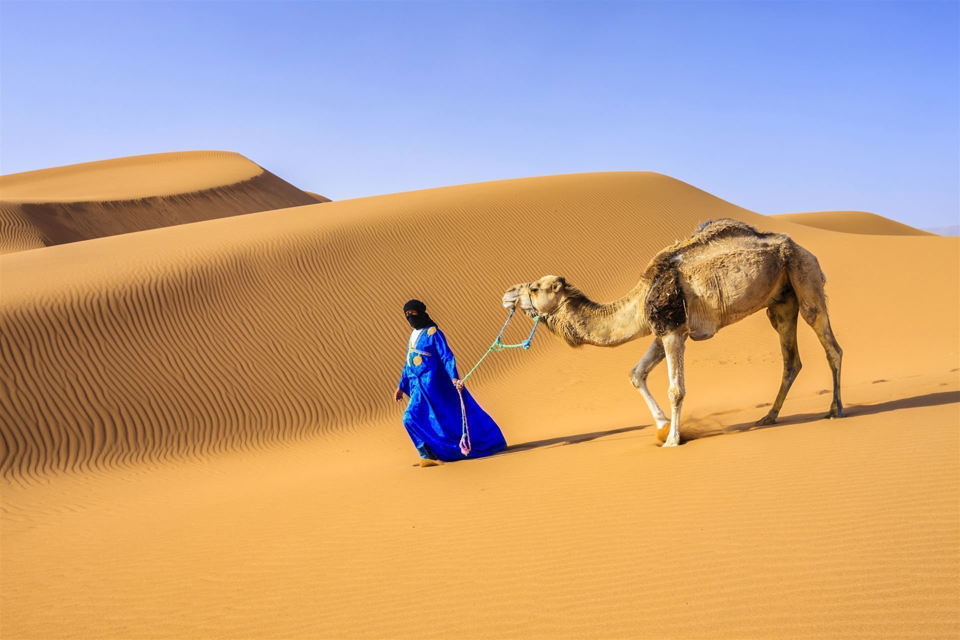 Marokko_Landesinnere_Sahara_Mann mit Kamel