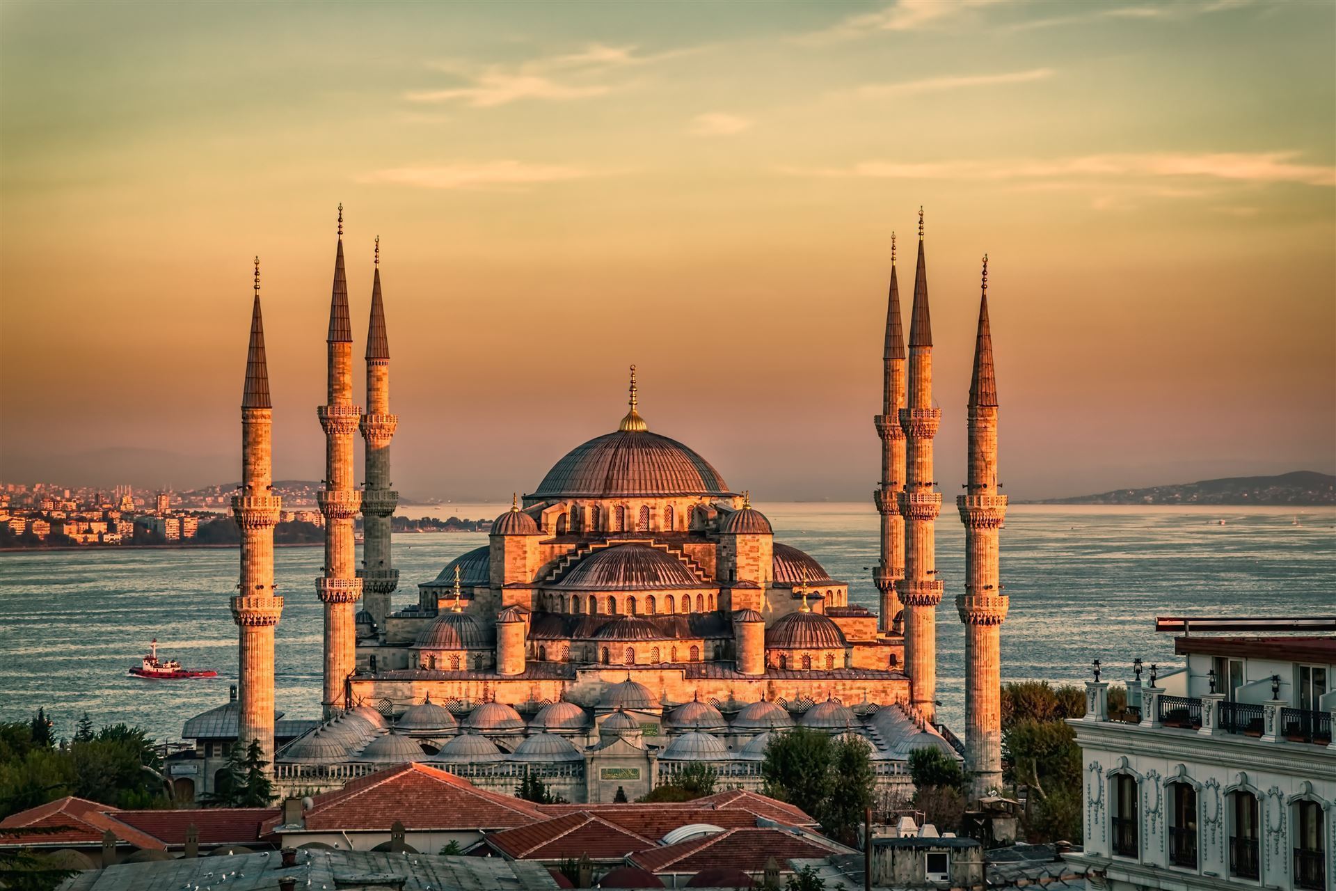 Blaue Moschee bei Sonnenuntergang