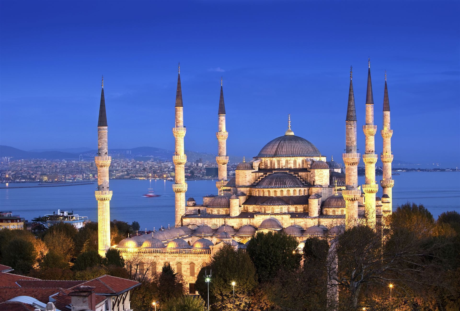 Blaue Moschee bei Nacht