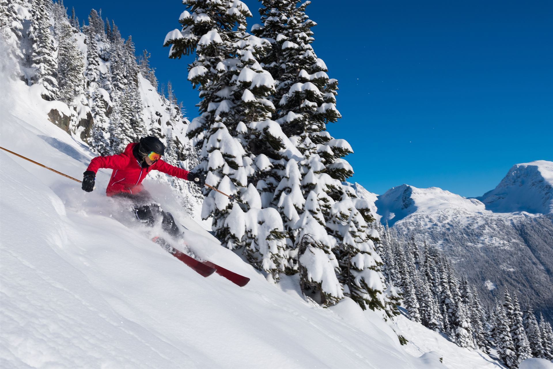 Skifahrer in den Whistler Mountains