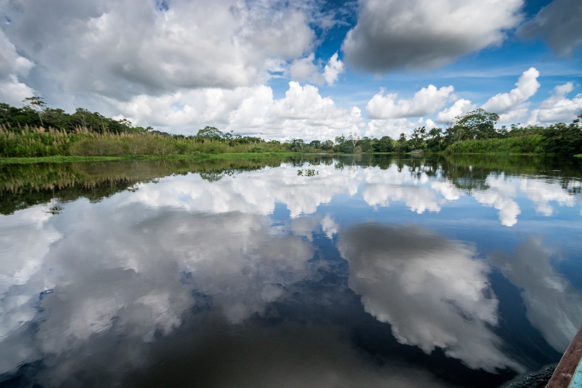 Spiegelnde Wasseroberfläche in den Bolivianischen Pampas de Yacuma