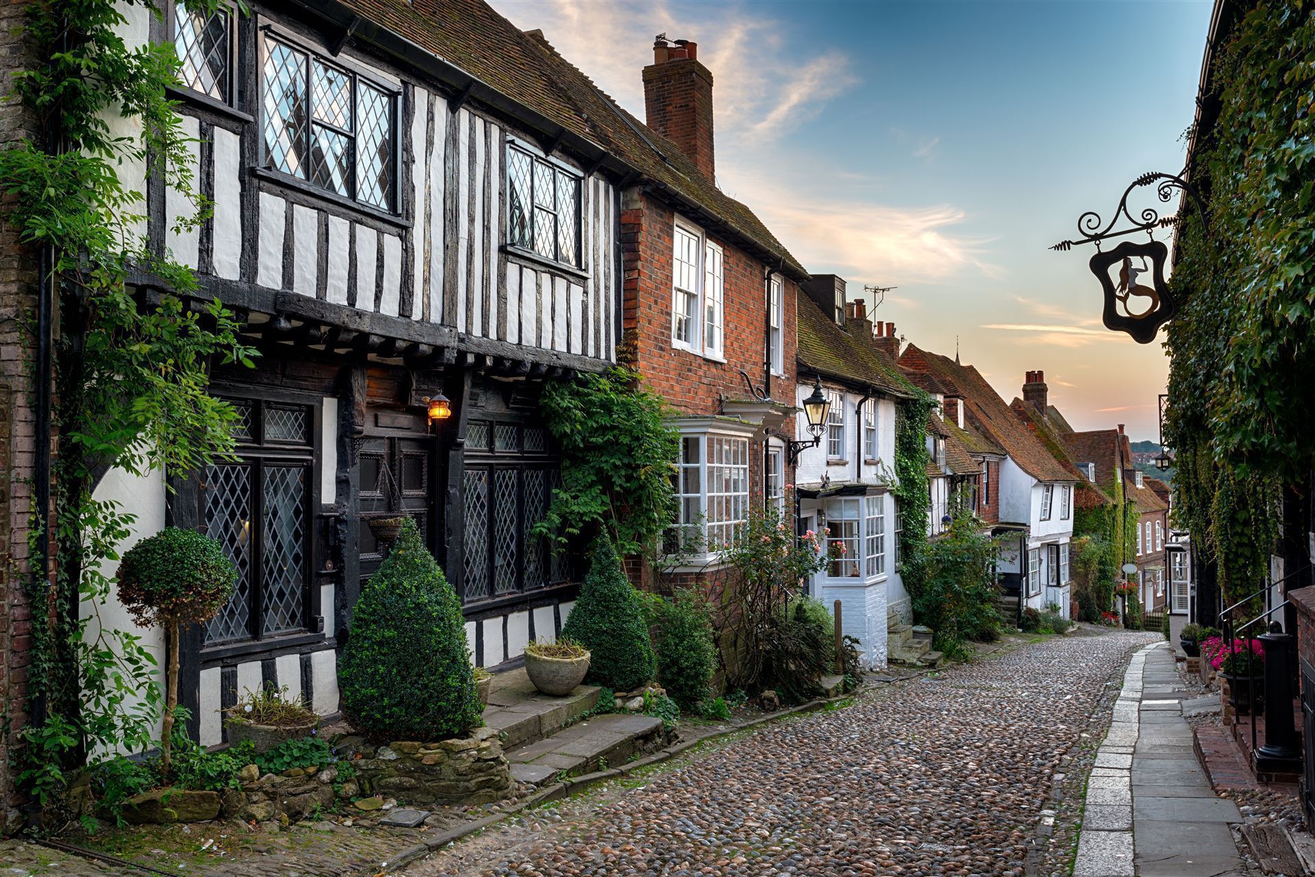 Typische Kopfsteinpflster-Straße in Rye