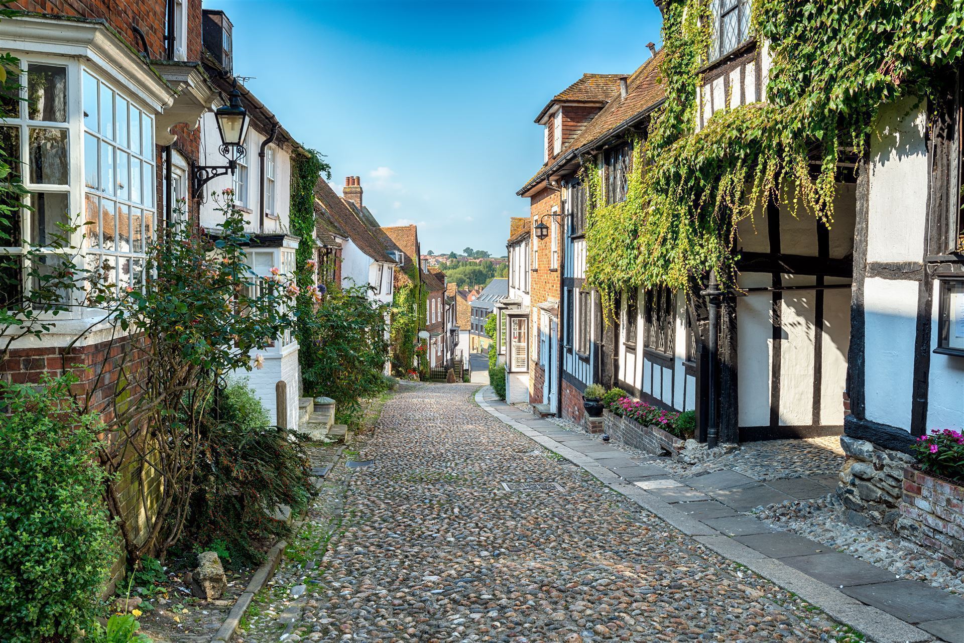 Typische Kopfsteinpflster-Straße in Rye
