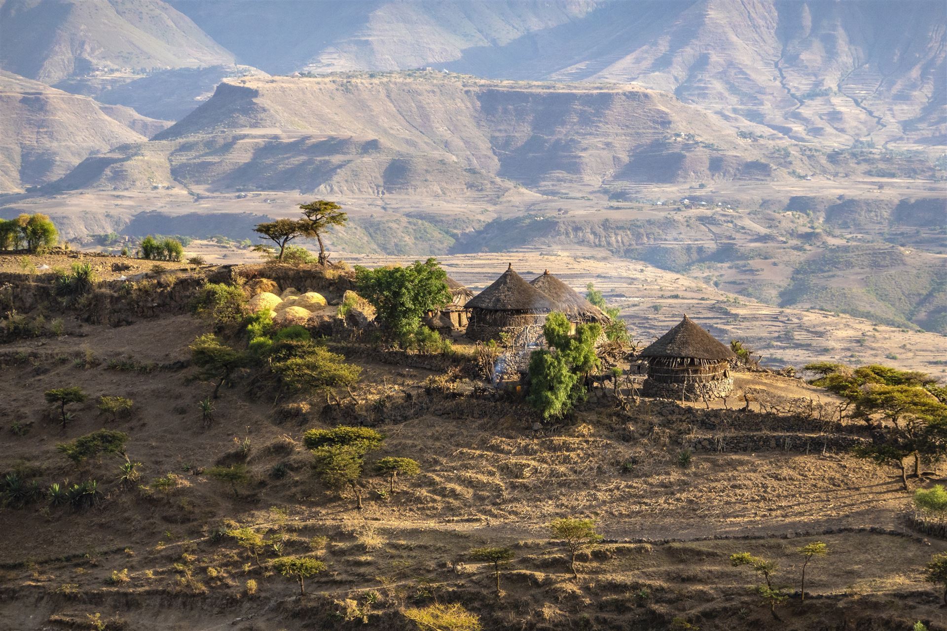 Dorf mit traditionellen Tukul Häusern nahe Lalibela