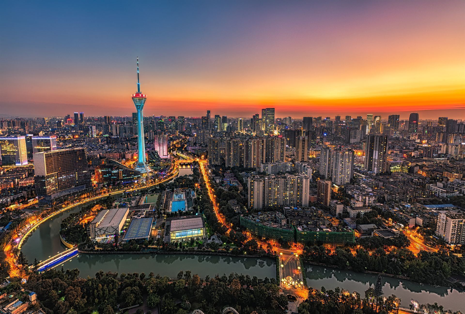 Chengdu Sonnenuntergang Skyline