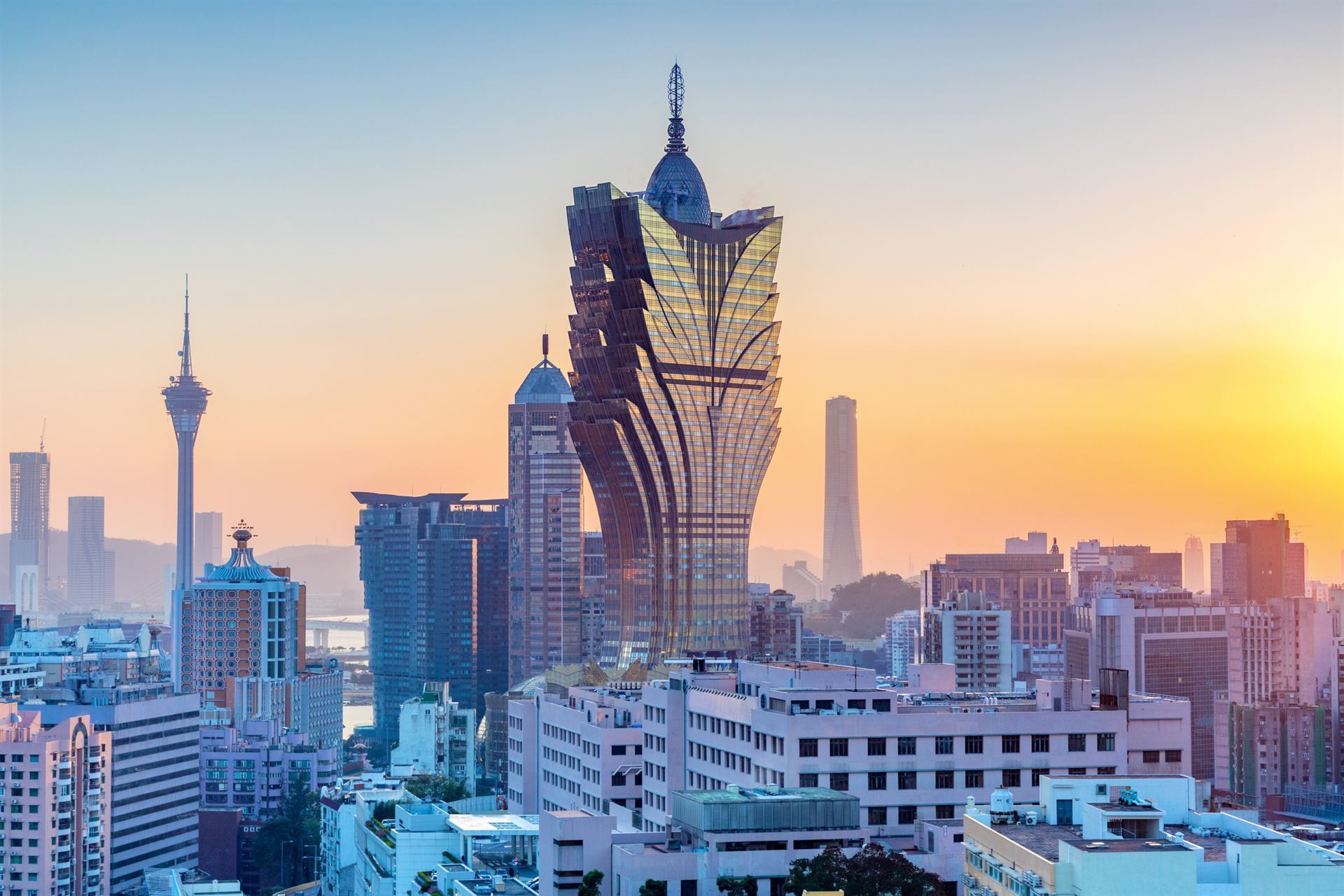 Skyline bei Sonnenuntergang in Macau
