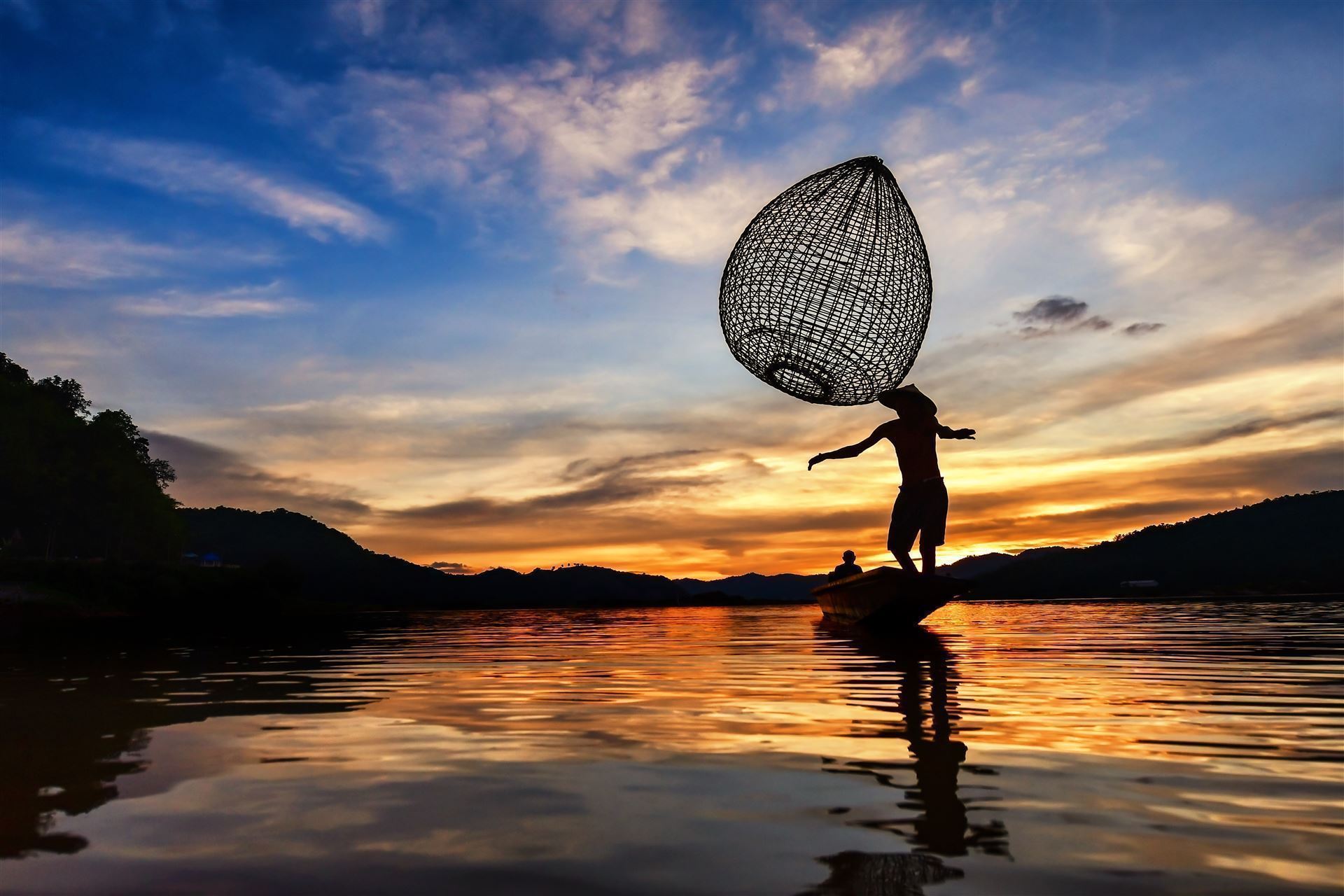 Mekong River mit Fischer