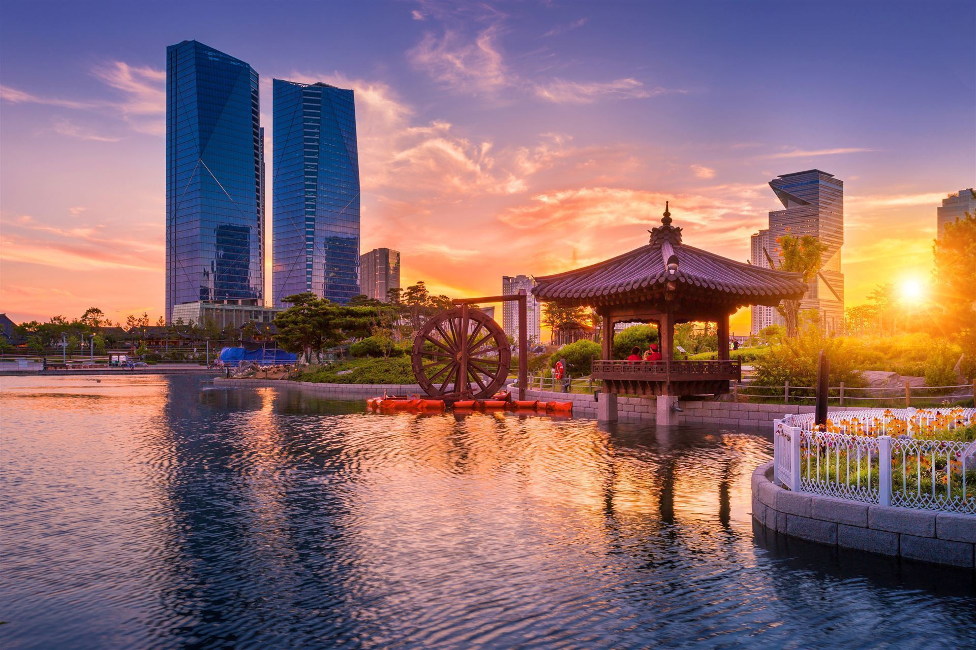 Sonnenuntergang im Central Park Songdo