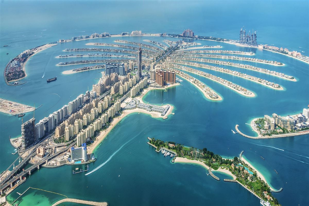 Luftbild von Palm Jumeirah Island in Dubai