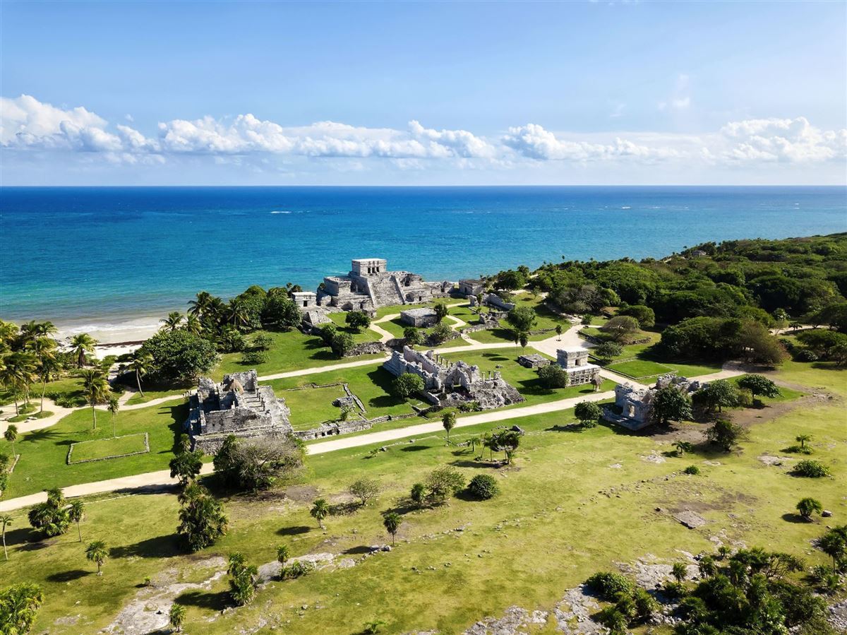 Luftaufnahme der Ruinen von Tulum