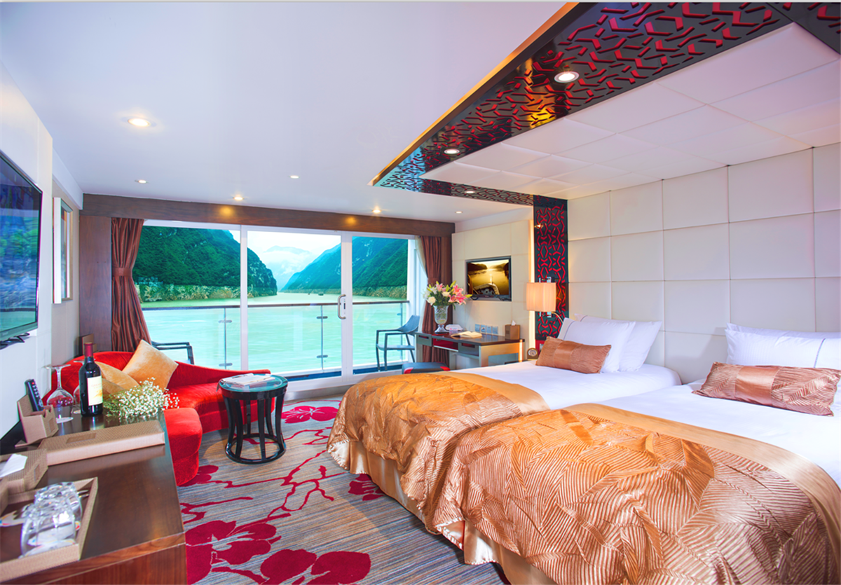 Komfort-Kreuzfahrtschiff auf dem Yangtze-Fluss, beispielhafte Doppelkabine