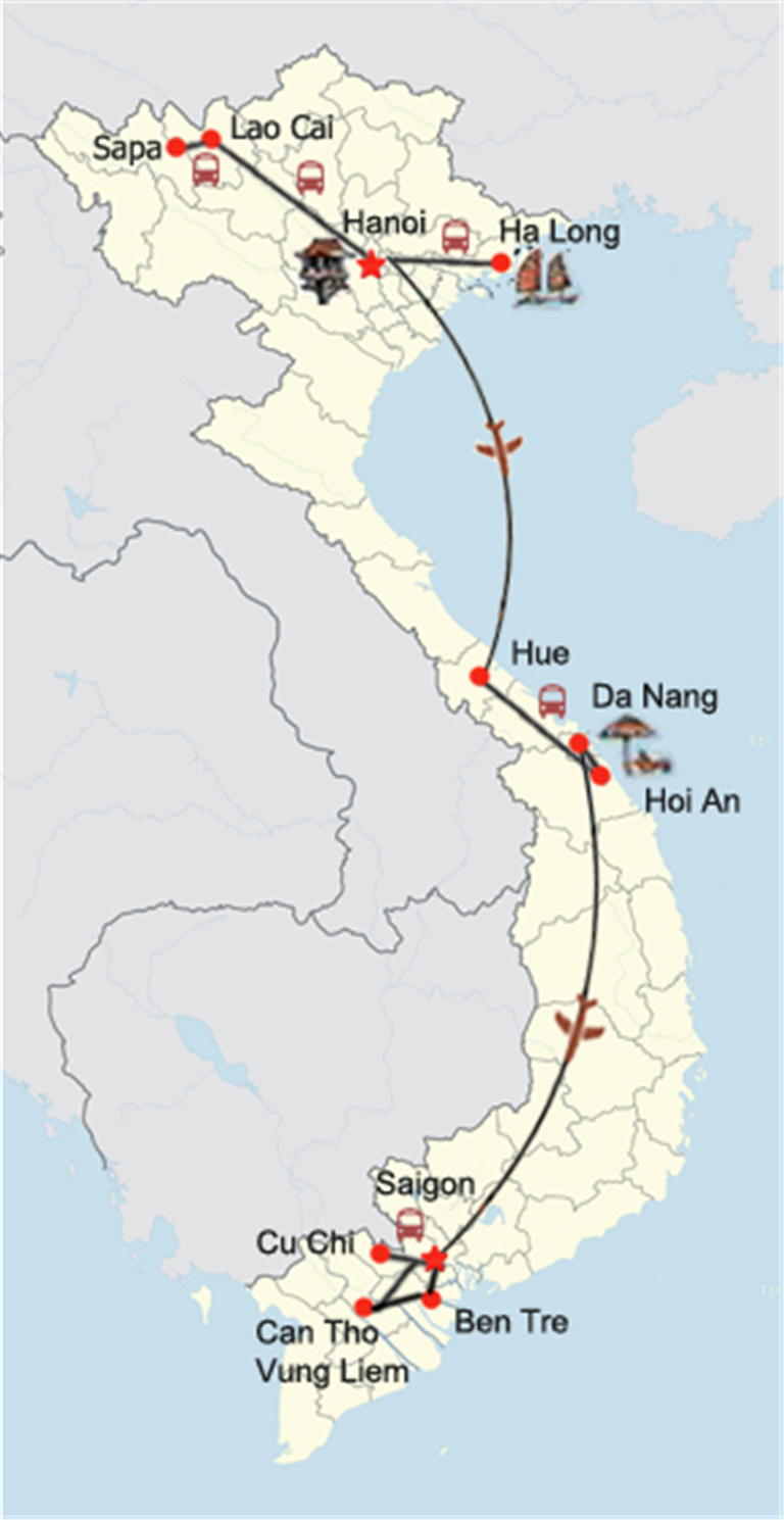 Elegantes Vietnam Sehenswrdigkeiten Karte Bildernull