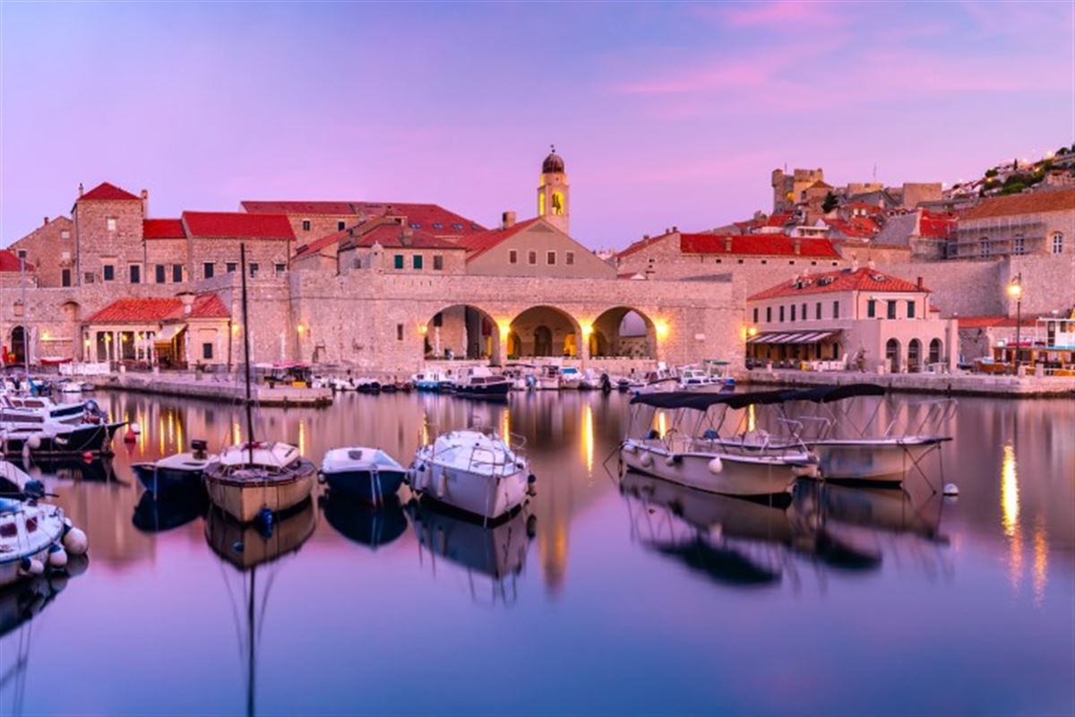 Dubrovnik bei Sonnenuntergang, Hafen