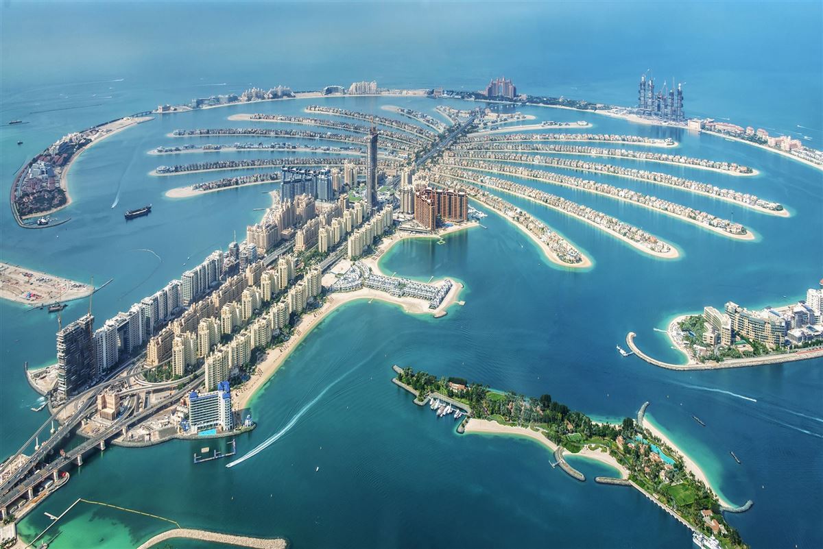 Luftbild von Palm Jumeirah Island in Dubai