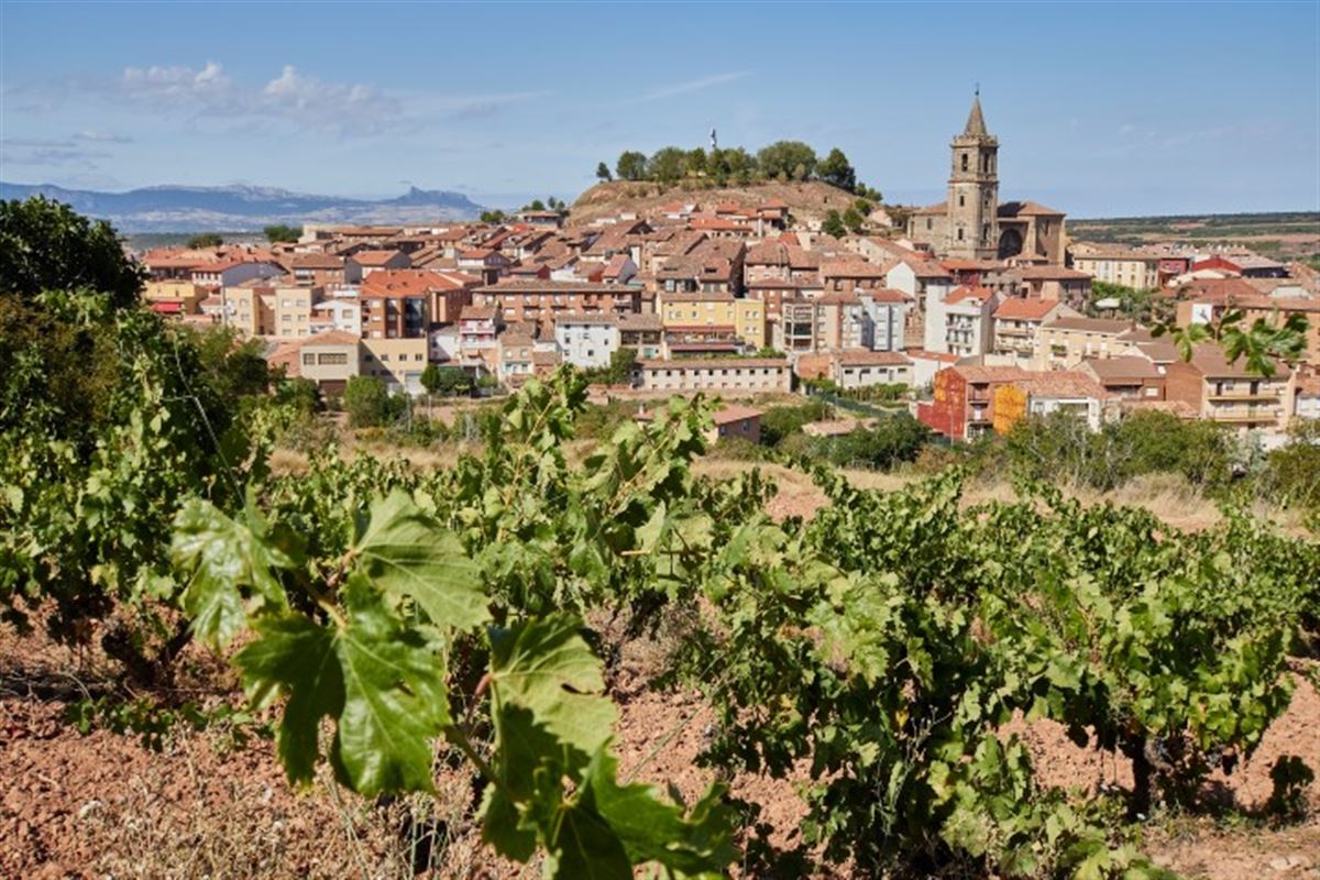 Blick auf das Dorf Navarrete in der Provinz La Rioja, Spanien.
