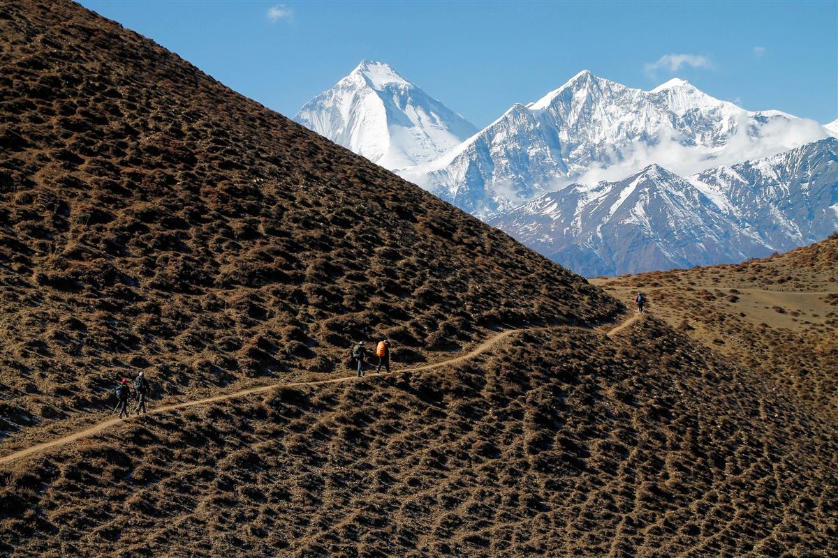 Imposante Eisriesen zum Greifen nah: Dhaulagiri (8167 m) und Tukuche Peak (6920 m)