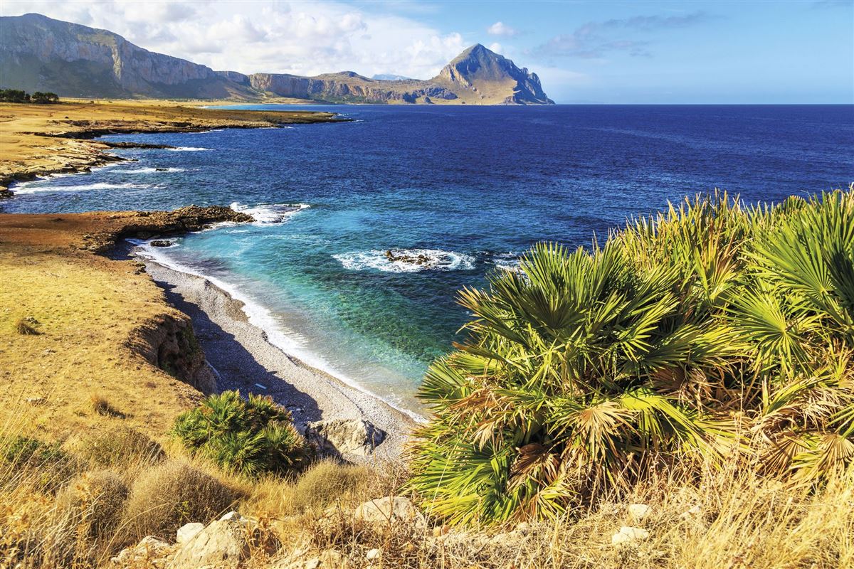 Blick auf Küstenlinie, nähe San Vito Lo Capo und Zingaro Park