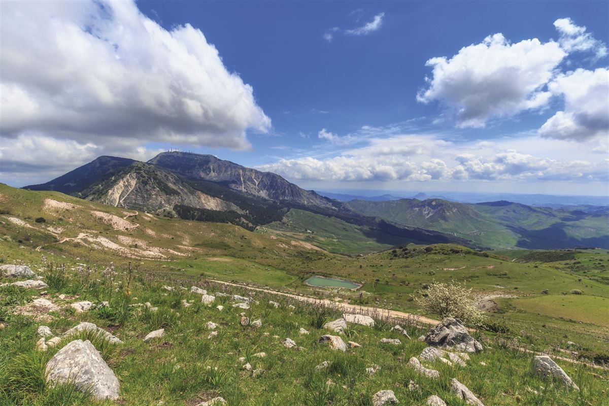 Grüne Landschaft in zentralem Sizilien nähe Cammarata Berg
